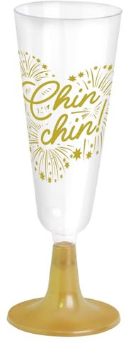OH YEAH - 4 Unidades - Copas Cava Plástico reutilizable Nochevieja Feliz Año Nuevo - 150 cc - Decoración Mesa Fin de Año - Diseño con Estrellas Brillantes - Fiesta Fin de Año y Navidad Elegante