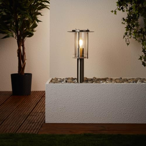 Lightbox moderne Außen Sockellampe - 40 cm Höhe, Ø 20 cm - Outdoor | Außen Sockellampe, 40cm Höhe, Ø 20 cm, E27, max. 40 W, IP44, Edelstahl