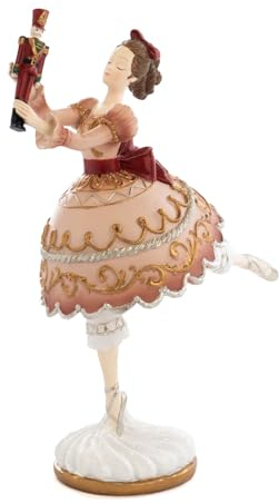 Goodwill Statua a forma di ballerina di Clara Schiaccianoci in resina, 20 cm, rosa, rosso e oro