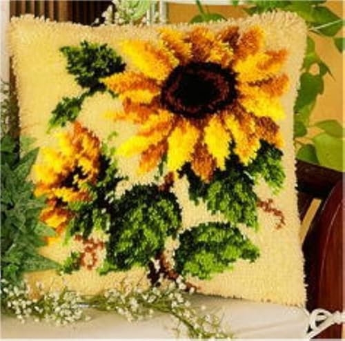 Taxpy Knüpfset Knüpfkissen Zum Selber Knüpfen Knüpfteppich Für Kinder Und Erwachsene Knüpfteppiche Sofakissenbezug Handgechte Kreuzstich Kreativ Set 43x43cm(Wunderschönes Blumenmuster,A