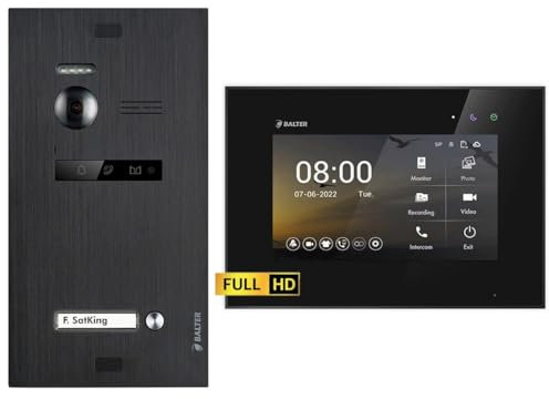 Nonic Balter EVO HD Schwarz/Schwarz Video Türsprechanlage Set für 1 Familienhaus (1x Türstation mit Full HD-Kamera, 1x Touchscreen 7 Zoll Monitor, 2-Draht Bus, 175° Weitwinkel, Türöffner)