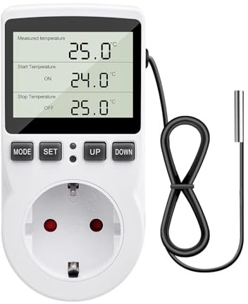 diymore Regolatore di Temperatura Presa 230V con Sensore Interruttore di Temperatura Presa per Termostato Digitale Display LCD per Serra Acquario Frigorifero Riscaldamento Raffreddamento