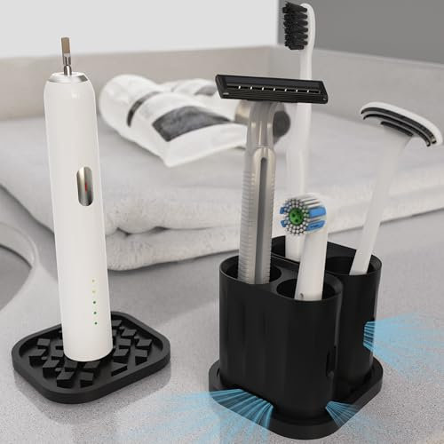 Wingcases - Zahnbürstenhalter (4 Löcher 1 Matten) mit Saugnapf Nicht umfallen, Aufsteckbürsten Halter, für Elektrische Zahnbürste, Bürstenköpfe von Oral B iO, Philips Sonicare, Zungenschaber, Silikon