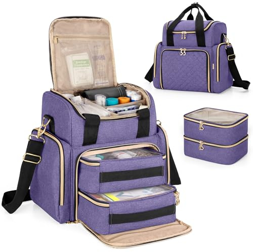 Luxja Grand Sac de Médecine avec 2 Étuis Amovibles, Sac de Rangement de Médicaments avec Plusieurs Sections de Rangement (Adaptées aux Voyages ou à la Maison), Violet