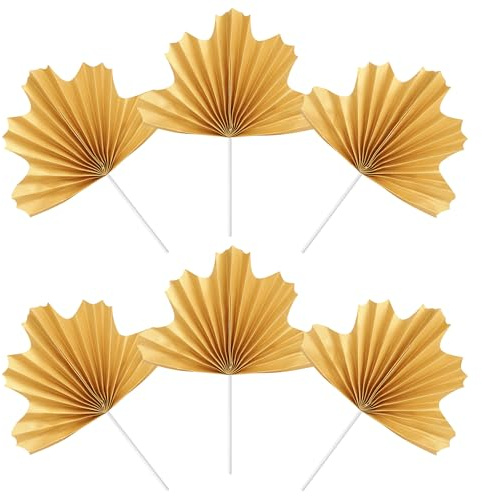 Lot de 6 décorations de gâteau en forme de feuille de palmier en papier pour décoration de gâteau d'anniversaire, mariage, fête prénatale, fête prénatale, doré