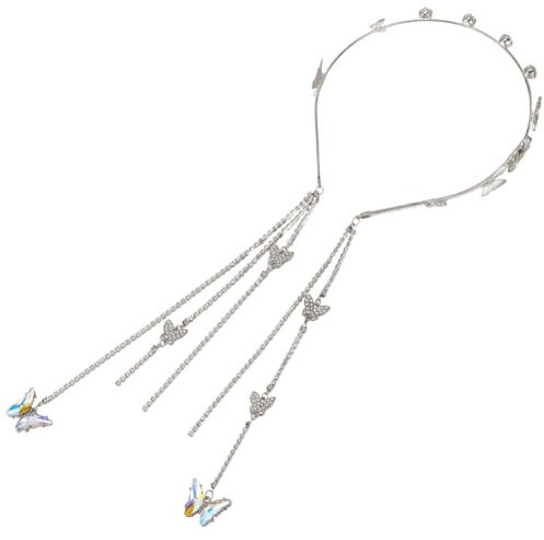 GORGECRAFT Serre Tête Papillon en Platine pour Mariage Élégant Brillant avec Pompon en Cristal Chaîne de Tête Serre Tête Vintage Strass avec Perle en Plastique ABS pour Fête d'anniversaire Femme