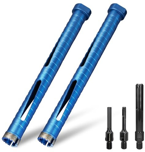 DaduoRi 1-1/4 Core Drill Bits | 2-Piece with 3 Adapters: SDS Plus, SDS Max and 1/2 Hex Shank, 5/8-11 Arbor, 9.5 Depth, 1.25 Inch Dry Diamond Core Bits for Brick Block Soft Concrete (No Pilot)