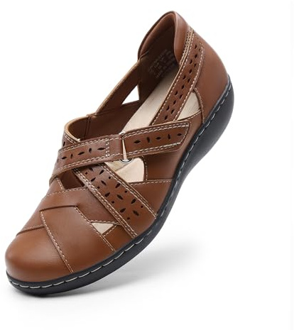 DREAM PAIRS Women's Loafers Slip On Comfortable Casual Orthopedic Walking Flats Work Shoes Closed Toe Sandals with Arch Support,Size 9,Tan,DWUMLS2508