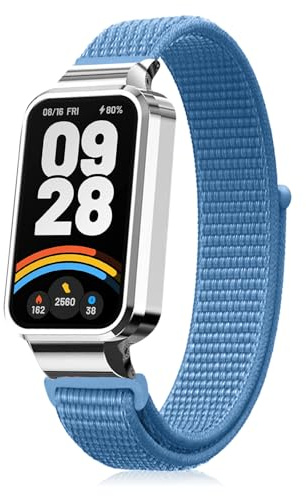 PaceBid Nylon Armband für Xiaomi Smart Band 9 Active(Mi Band 9 Active), Elastisches Sport Uhrarmband mit Schutzrahmen, Aatmungsaktive Nylon Loop Ersatzarmband für Xiaomi Redmi Smart Band 3 - Blau