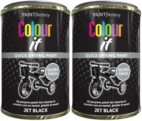 MIXEL Jet Black Gloss Paint Tin, Quick-Drying Formula, DIY Projects, Ideal for Interior and Exterior Use, Perfect for Wood, Metal, Plastic, Home Renovations, 300ml, (2 Pcs)