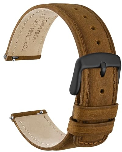 WOCCI Schnellverschluss Uhrenarmband, Distressed Echtes Leder, Edelstahlschließe, Bandbreite 18mm 19mm 20mm 22mm 24mm