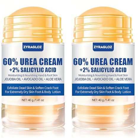 Urea Cream Stick 60% plus 2% Salicylic Acid, 2PCS Maximum Strength Urea Cream for Feet, Foot Lotion Stick for Cracked Heels, Dry Hands & Rough Knees, Callus Remover & Skin Softener, Soften Dead Skin