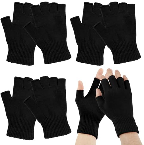 BEVTEE 4 Pairs Fingerless Gloves for Men Women,Half Finger Gloves, Black