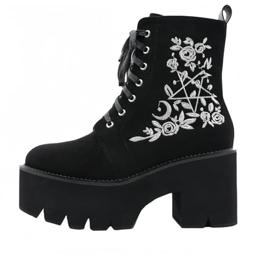 Femmes gothique grosse plateforme coins bottes à cheville avec chaîne coeur rivet Punk mi-veau bottes moto ronde orteil fermeture éclair coins talons hauts boucle Rave épaisse semelle chevalier bottes