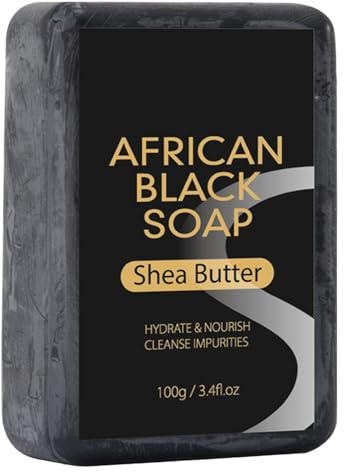 Afrikanische schwarze Seife Sheabutterseife Feuchtigkeitsspendende für Gesicht und Körper Tiefenreinigung Verfeinerung der strahlende Haut Duschgel (Black One Size)