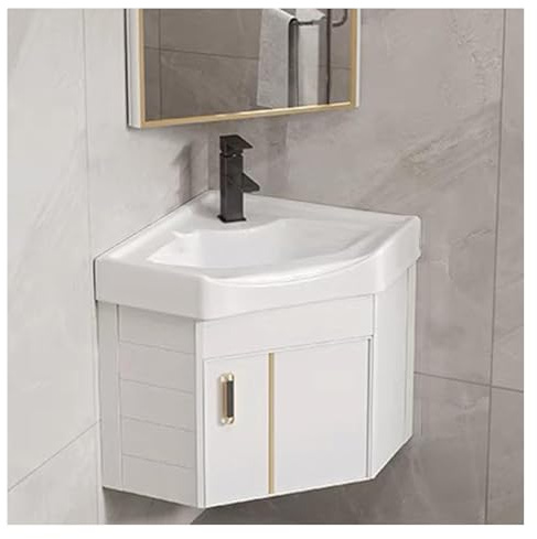 DMBBSAPBSH Eckwaschbecken mit Unterschrank, Badezimmer-Waschtisch, Eck-Wandwaschbecken mit Stauraum(White,43cm/16.9in)