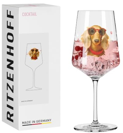 RITZENHOFF 8106007 Cocktail-Glas 500 ml, Serie Tierisch glücklich, Motiv Dackel mit Sonnenbrille, braun, rot und blau - Made in Germany