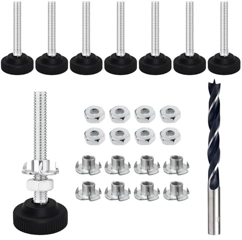 Lytonix 8 stycken möbelfötter justerbara metall M8 x 85 mm justerbara fötter för möbler