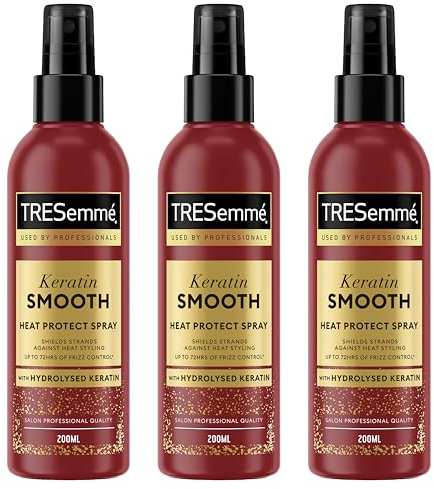TRESemmé Keratin Smooth Spray Thermoprotecteur, Pour Cheveux Lisses, Cheveux Brillants et Doux, Protection Jusqu'à 230°, Action Anti-Frisottis Jusqu'à 72 Heures, Avec Kératine Hydrolysée, 3x 200ml