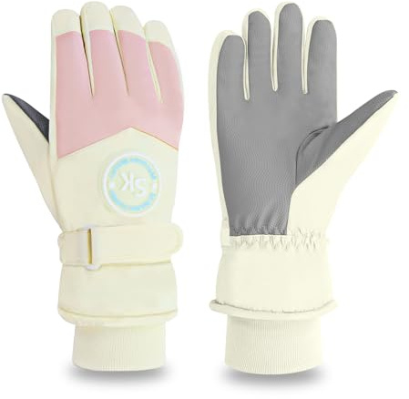 LuckyOpt Guanti da sci da donna, impermeabili, invernali, antiscivolo, antivento, caldi, con touchscreen, per sci, corsa, ciclismo, sport all'aria aperta (rosa)