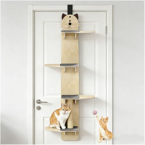 4-nivåer dörrhängande kattklättrare kattträdtorn, dörrhängande kattstege med klösstolpe reta kattboll lätt att installera platsbesparande 42 cm x 23 cm x 170 cm