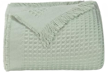 ZOLLNER Kuscheldecke aus Waffelpique 100% Polyacryl, 150x200 cm, Salbei