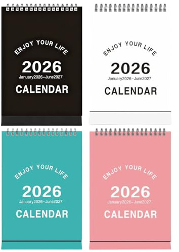 Tischkalender 2026–2027 – Mini-Taschenkalender, 18-Monats-Flip-Kalender (Jan 2026–Jun 2027), Schreibtischplaner für Büro, Zuhause & Schule, aus wasserfestem 250g-Papier, in 4 Farben