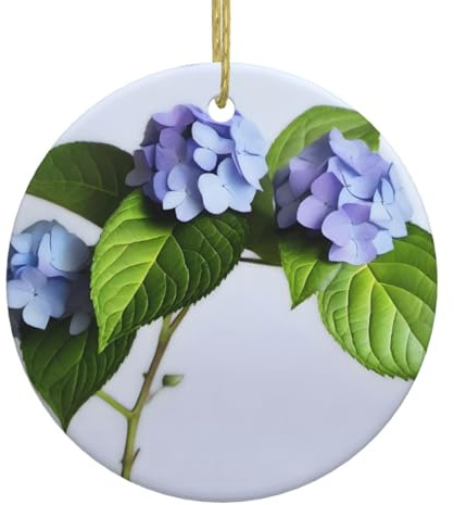 Christmas Ceramic Round Pendant Hanging - 2.9 in YYHHAOFA Hydrangea Printed Decoration Smooth
