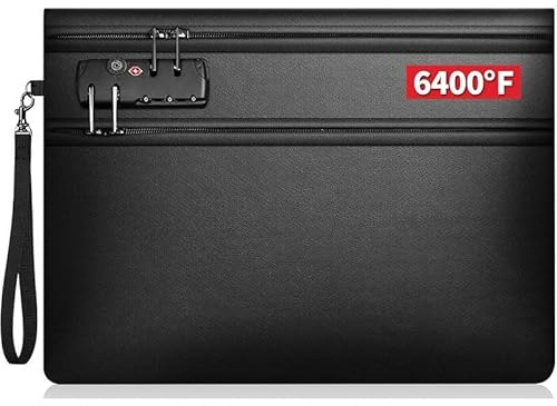 Feuerfeste Dokumententasche mit Schloss (36x26cm 6400℉), Feuerfeste Geldtasche mit Nachtreflexstreifen Tresor Feuerfest Wasserdicht für A4 A5 Dokumente, Passport Bankdatei Geld Schmuck Wertsachen