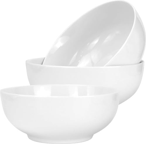 Malloom 3er-Set Große Suppenschalen mit 1700 ml, Pho-Schalen, 20 cm Porzellanschalen in Creme-Weiß, ideal für herzhafte Mahlzeiten und Servieren