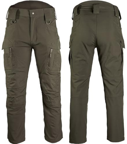Mil-Tec Assault Softshellhose Herren • Wasserabweisende & windfeste Outdoorhose • Taktische Einsatz- & Wanderhose mit Fleecefutter und 8 Taschen • Cargohose