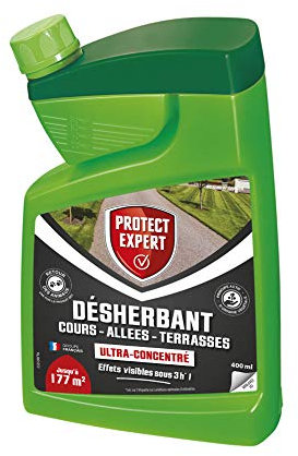 PROTECT EXPERT PROCOURB400 Désherbant Grandes Cours, Allées Ultra Concentre 400 ML Agit par Contact Et Permet D'éliminer Les Principales Mauvaises Herbes Et Mousses,
