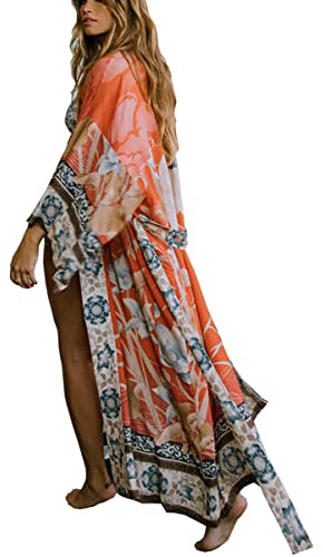 L-Peach Vestido de Playa Cover Up Playa Cárdigan Kimono Pareo para Mujer
