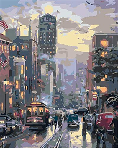 Malen Nach Zahlen Erwachsene New York City Nachtansicht DIY Handgemalt Ölgemälde Kits auf Leinwand Geschenk für Frauen Mama Tochter Weihnachten Geburtstag Home Haus Deko-40*50 cm (Ohne Rahmen)