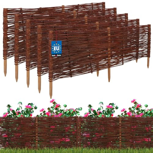 KOTARBAU® Lot de 5 Clôture Bois - Bordure Jardin Extérieur - 100 x 40 cm - Bordure de Jardin en Osier à Planter - Marron - Cloture en Osier - Décoration Extérieure