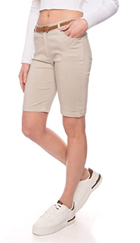 Kendindza Chino Damen Kurze Bermuda-Knielang-Hose Sommer-Shorts elegant