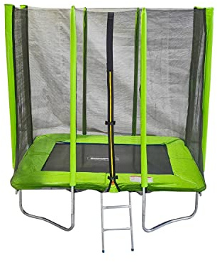 MASGAMES | Cama Elastica Deluxe Rectangular M | Red de Seguridad | Escalera incluida | Estructura galvanizada | para el Exterior | Aguanta Peso de Adulto | Medidas: 215 cm Largo x 150 cm Ancho