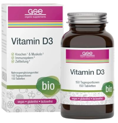 GSE Vitamin D3 Compact Tabletten, hochdosiertes Vitamin D, Sonnenscheinvitamin, 100% vegan und ohne Zusatz, BIO-Qualität, 150 Stück