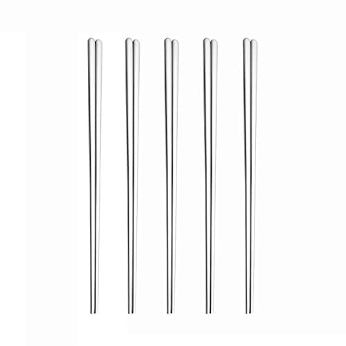 Exquisitos palillos, palillos de acero inoxidable 304, 5 pares de palillos de metal, palillos japoneses coreanos reutilizables, palillos planos sólidos de acero inoxidable, for fideos de sushi ( Color