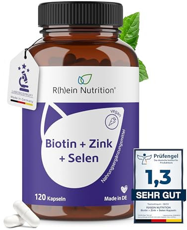 Biotin Hochdosiert + Zink + Selen Kapseln - Haut Haare Nägel Kapseln - 120 Kapseln 4 Monate Vorrat - Haar Vitamine - Vegan Ohne Zusätze in Deutschland hergestellt - Rhein Nutrition