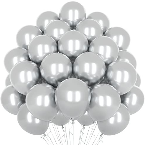 Metallic Silber Luftballons, 50 Stück 12 Zoll Silber Ballons, Glänzende Latexballons, Dicker Chrom Metallballon Für Silberne Geburtstagsfeier Ballons, Hochzeit, Verlobung Babyparty Fiesta Dekoration