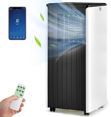 RELAX4LIFE 4 in 1 Condizionatore Portatile 9000 BTU/2,64kW, Raffreddamento,Ventilatore,Deumidificazione, Timer 24 H e Wi-Fi: App Control, Kit per Finestra