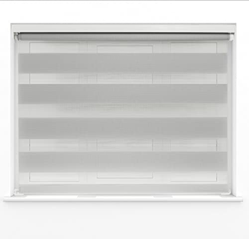 Grey Dual Layer Zebra Day & Night Roller Blinds Light Filtering Material with Metal Brackets & Fittings 150cm Width x 160cm Length
