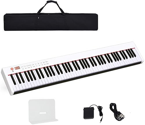 COSTWAY 88-Key Digital Piano Keyboard, Full-size Electronic Pianos with Bluetooth, MIDI, Sustain Pedal and Carrying Bag, Portable Musical Instruments Keyboard for Children Adult (White)