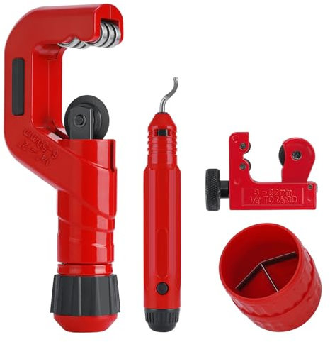 4-1 Rohrschneider Set, Hochleistungs-Rohrschneider 1/4''-2'' AD Mini-Schneider 1/8''-7/8'' AD Mini-Kupferrohrschneider mit Entgratungswerkzeug PVC/Alu/Kupfer, geeignet für Reparatur-Heimwerkerarbeiten