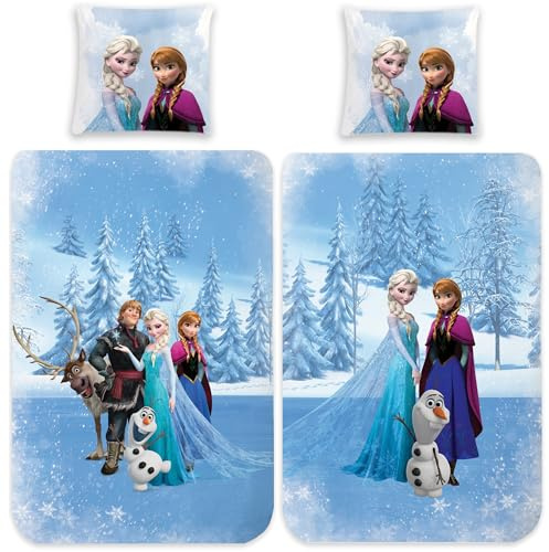Frozen Kinder Bettwäsche Die Eiskönigin Sven 135 x 200 cm + 80 x 80 cm 100% Baumwolle Renforcé-Linon-Qualität Olaf Arendelle Disney Sven Kristoff Snowman ELSA Anna Reißverschluss Deutsche Größe