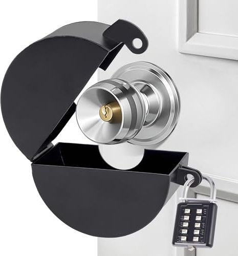 CHOWZZ Door Knob Lockout Device with Padlock,Temporary Door Handle Lock Cover for Dementia Patients, Outdoor Water Faucet Lock Cover for Hose Bib Lock、Propane Tank Lock、Water Spigot Lock-Black