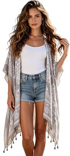 Breezy Lane Damen Badeanzug Cover Up Kimono Boho Loose Sommer Strickjacke Bikini Beachwear Cardigan Resort Bekleidung