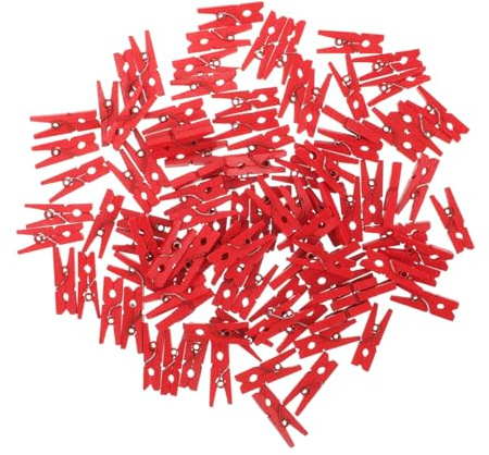 LIFKOME 200pièces Mini Clips Photo Bois Naturel Pince à Linge Rouge pour Décoration Et Accrochage De Photos Et Oeuvres Art