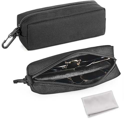Mkono Doppeltes Brillenetui, weiches Brillenetui, Sonnenbrillen-Reiseetui, Organizer, tragbare Leseglas-Tasche mit Clip, Reißverschluss und Reinigungstuch für Damen und Herren, Schwarz, Einheitsgröße
